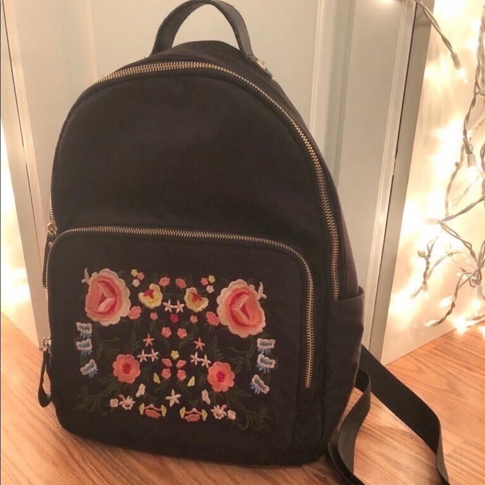 Black Embroidered BackPack